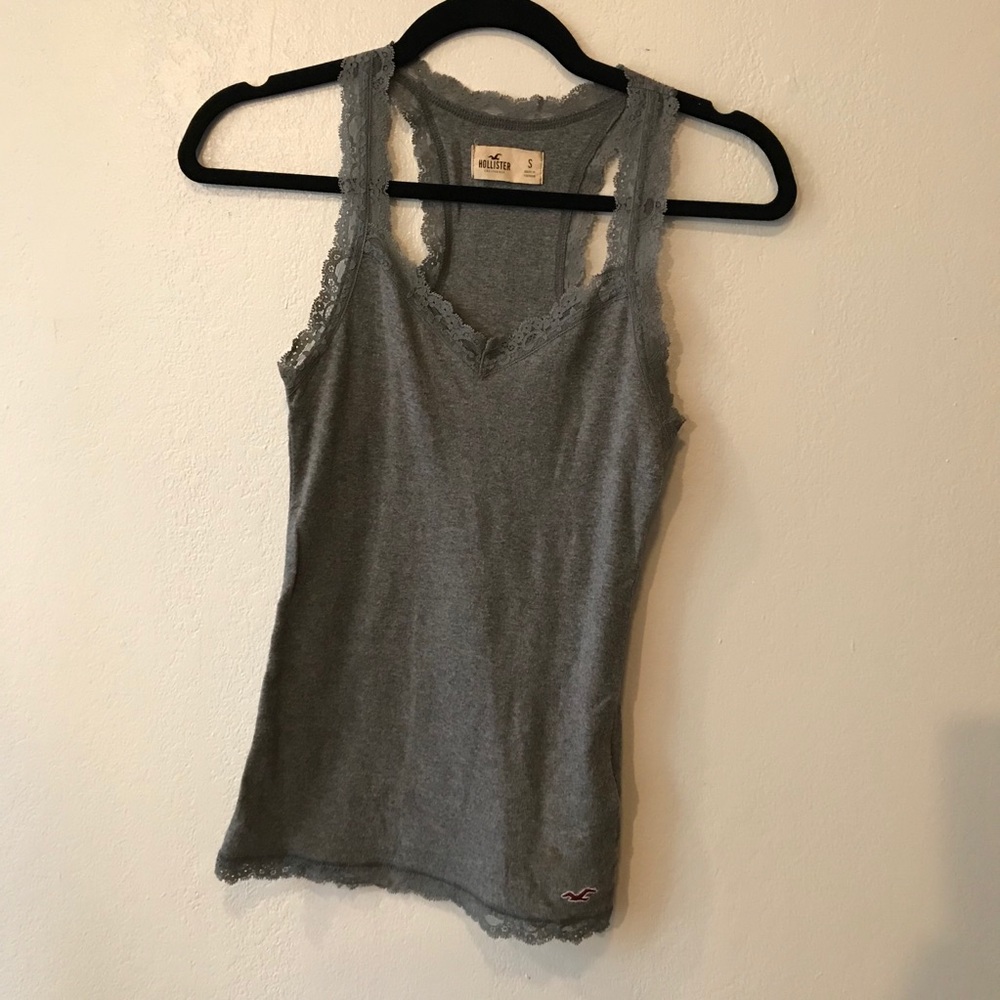 Hollister | Gray Lace Ribbed Racerback Tank Top